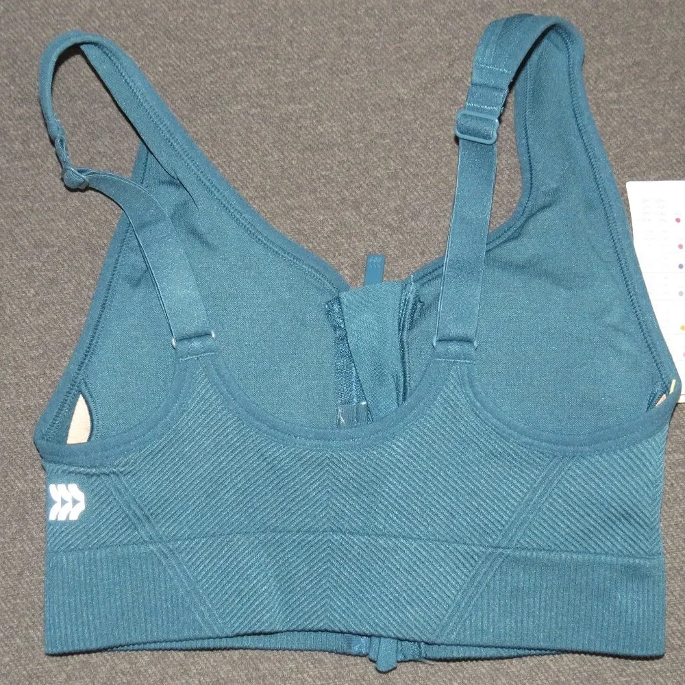 All In Motion Women's Seamless Zip Front Padded Sports Bra Teal Size XS